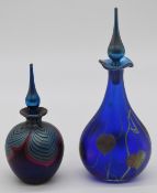 Two pieces of Okra studio glass scent bottles with stoppers, one hand signed Okra 2008 Richard P