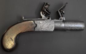 Henry Nock of London flintlock pocket pistol with named and engraved locks, folding trigger, thumb