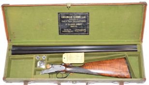 George Gibbs 12 bore side by side sidelock ejector shotgun with fine rose and scroll engraving to