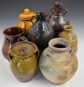 A collection of large studio pottery including Winchcombe, two cider flagons jug etc, tallest 41cm
