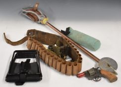 Olympic 6 blank firing revolver, shooting stick, gun cleaning accessories, leather gun cartridge