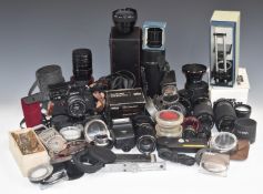 Camera accessories and lenses to include Vivitar extension tubes, Canon flash gun, Hanimex extension