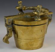 Brass nesting cup weights in Continental style outer carrying case, height including handle 14cm