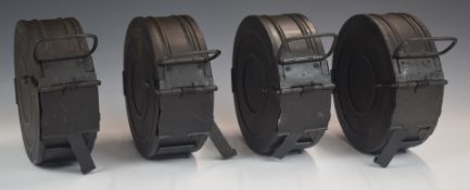 Four Soviet RPD machine gun drum magazines with 50 shot belts, each 16cm in diameter.