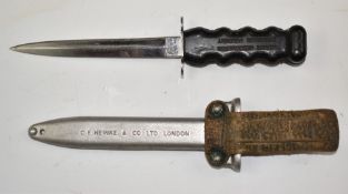 Heinke underwater swimming knife with rubber handle, 15cm double edged blade, one edge serrated,