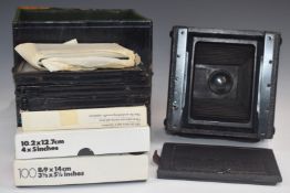 Sanderson Junior folding plate camera, in leather carry case with various film holders etc