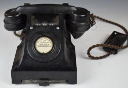 Vintage black Bakelite telephone with 328CB FWR 58/2 to base, height 15.5cm