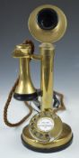 Vintage brass candlestick telephone, height 34cm