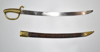 Brass hilted short sword /cutlass with HDI stamped to guard and Pradier to ricasso, 19cm curved