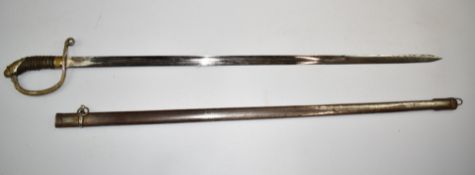 Continental dress sword with 81cm straight blade and metal scabbard. PLEASE NOTE ALL BLADED ITEMS