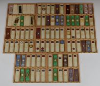 Cabinet of 89 mainly Victorian microscope slides, mostly annotated including Woody Bay, Weymouth and
