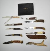Nine various knives comprising six folding examples including Jowika, Rostrei and Vanadium and three