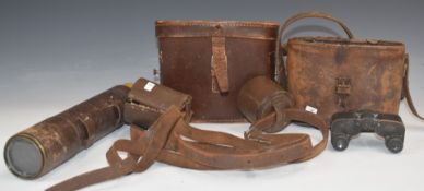 Carl Zeiss Jena Teleater 3x miniature binoculars, together with a Broadhurst Clarkson three draw