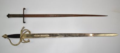 Three continental replica swords, one with Colado Del Cid Toledo to 84cm blade. PLEASE NOTE ALL