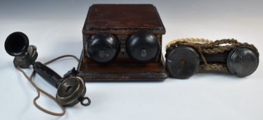 Vintage GPO C25 235 No 1 bell box, height 24.5cm, together with two handsets