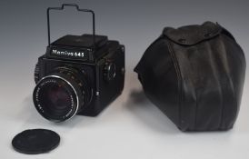 Mamiya 645 medium format camera with Sekor C 1:2.8 f=80mm lens, in soft case