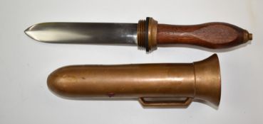 Possibly Galeazzi diver's knife screw in type with wooden handle, 15.5cm double edged blade and