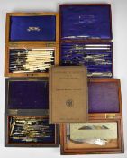 Victorian and later drawing instruments to include bone and ivory handled bow pens, squares etc,