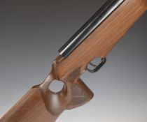 Theoben Evolution .177 air rifle with thumb hole stock, chequered grip, raised cheek piece, sound