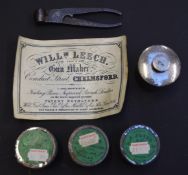 A collection of gun and shooting accessories comprising three F Joyce & Co percussion cap tins, a