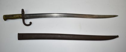 French 1866 pattern chassepot bayonet with 57cm yataghan blade and scabbard. PLEASE NOTE ALL