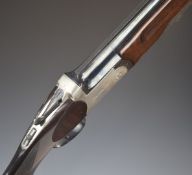 AYA Yeoman over under ejector shotgun with named and border engraved locks, chequered semi-pistol