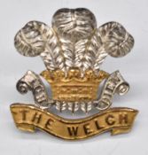 British Army Welch Regiment officer's silver and gilt cap badge
