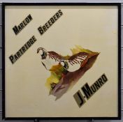 Marlow Partridge Breeders J Munro Game Farm sign hand decorated with Red Legged Partridges, L55 x