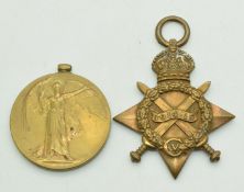 British Army WW1 medal pair comprising 1914/1915 Star and Victory Medal named to 4703 Pte P E