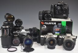 Digital and 35mm SLR cameras and lenses comprising Fujifilm Finepix S3 Pro and two Minolta Dynax