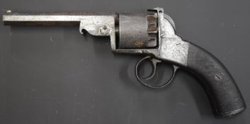 T Barnes 54 bore six-shot percussion revolver with engraved frame, trigger guard, butt plate and