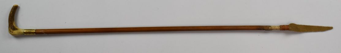 Victorian gold mounted Malacca and horn riding crop with inscription 'Norton Wood to Felsham