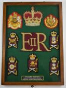 British Army Household Division foot guard's senior NCO's scarlet dress uniform badges and Drum