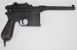 Denix replica C96 'Broomhandle' Mauser semi-automatic pistol with adjustable sights and belt loop.