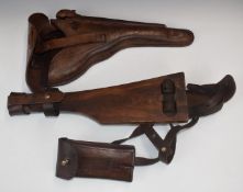 WW1 German Artillery semi-automatic Luger pistol leather holster with wooden shoulder stock