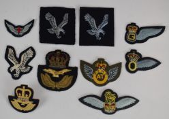Ten Royal Air Force / Airborne cloth badges including a bullion example and air crew beret badges