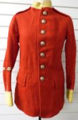British Army 'Red Coat' scarlet tunic of rough cloth with 1st Battalion Middlesex Volunteer woven