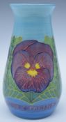 Dennis Chinaworks limited edition 14/30 signed Pansy vase with 'pansies for thoughts' border, H15cm