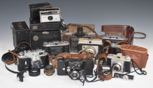 Collectable cameras to include Agfa Isolette II, Zeiss Ikon folding camera, Kershaw Penguin and