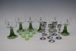 A set of six glass goblets embossed with Regimental arms of the Royal Hampshire Regiment, of which