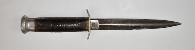 WW2 Milbro Kampa of Sheffield fighting dagger with leather bound handle and 6 inch blade, overall