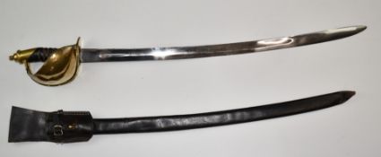 Reproduction Naval cutlass / short sword with leather scabbard and belt loop. PLEASE NOTE ALL BLADED