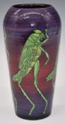 Dennis Chinaworks signed limited edition no 1 /? vase decorated with grasshoppers on purple