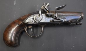 Lempereur of Paris flintlock pocket pistol with named and engraved lock, engraved trigger guard