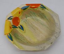 Clarice Cliff for Newport Pottery hexagonal dish decorated in the Oranges and Lemons pattern, H3 x
