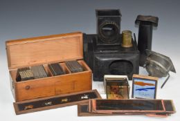 Magic lantern with slides to include longer examples and wooden boxed examples including