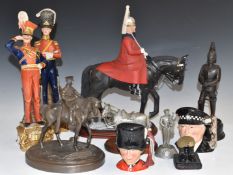 Military themed ceramic and other figures including Ballantynes of Walterburn Lifeguard, Naples