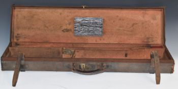 Leather and canvas bound shotgun case with fitted interior and 'Established 1810 Stensby & Co Gun,