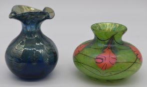 Two Okra studio glass vases, one hand signed Okra 94 RB 02 No1 Richard P Golding the other etched