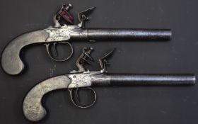 Laugher of Birmingham and London pair of flintlock hammer action pistols with named and engraved